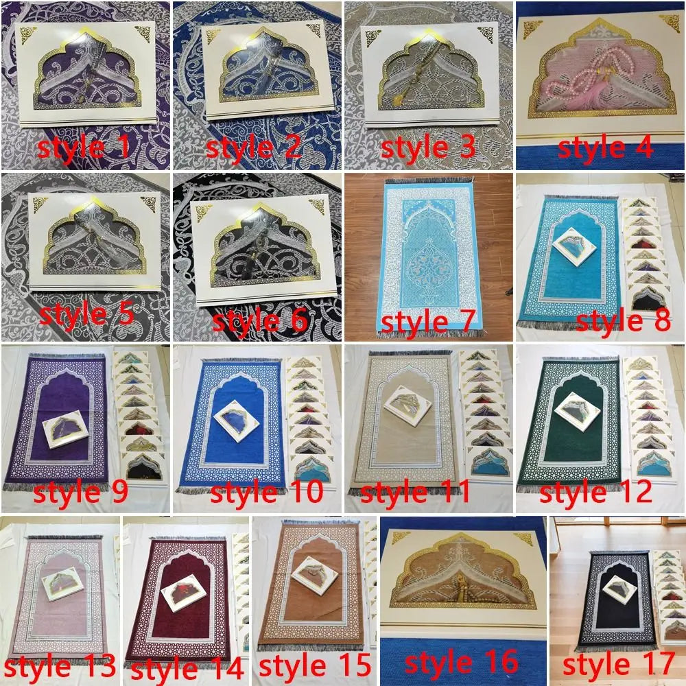 Islamic Gifts 70x110cm Muslim Prayer Rug Non-slip Foldable Prayer Mat Set Rectangle with Prayer Beads Janamaz Sajadah Travel