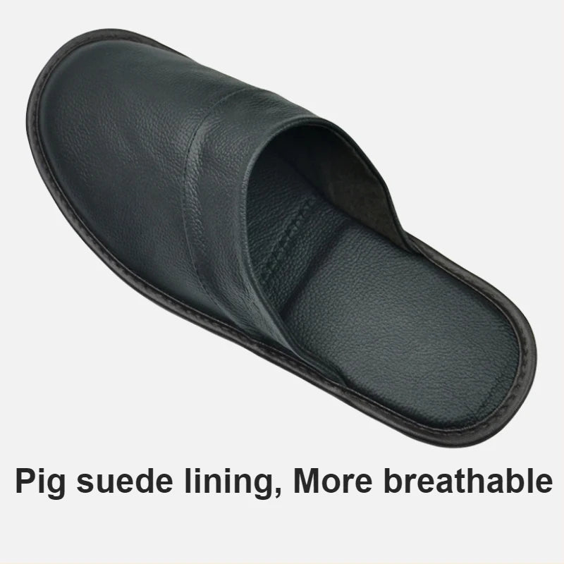 Genuine Cow Leather Slippers Homes in indoor slipper Spring Autumn summer men women elderly non-slip casual single Slides shoes