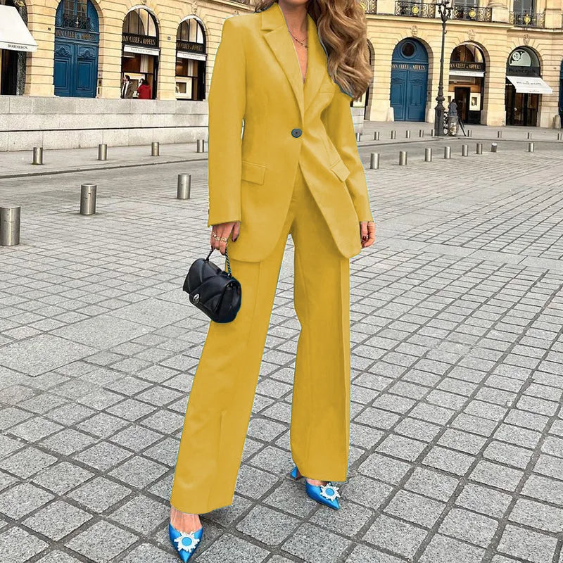 Women's Suit Winter Fashion Long-sleeved Solid Color Casual Suit Jacket and Trousers Matching Sets Two-piece Suit Pant Sets