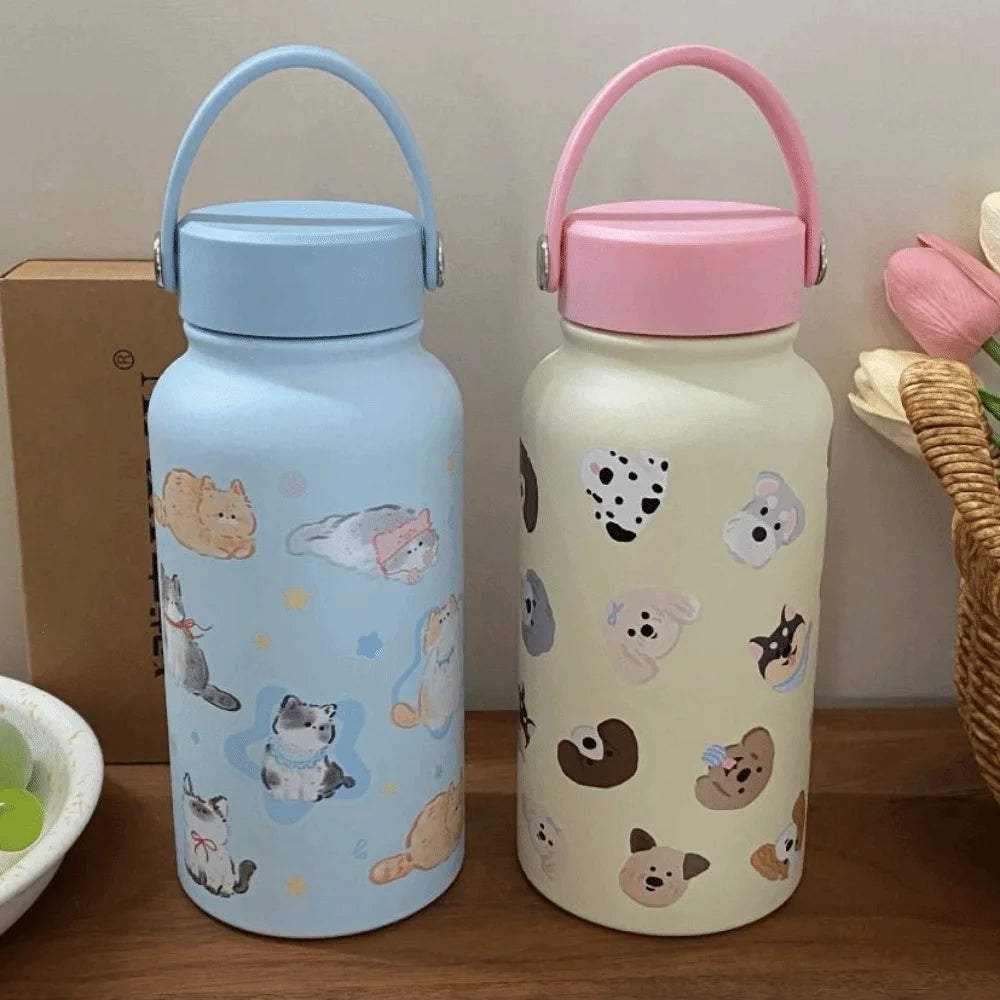 Water Bottle 900ml Insulated Water Bottle With Straw Leak-proof Portable Insulation Cup Hot Drink Cartoon Thermal Cup Student