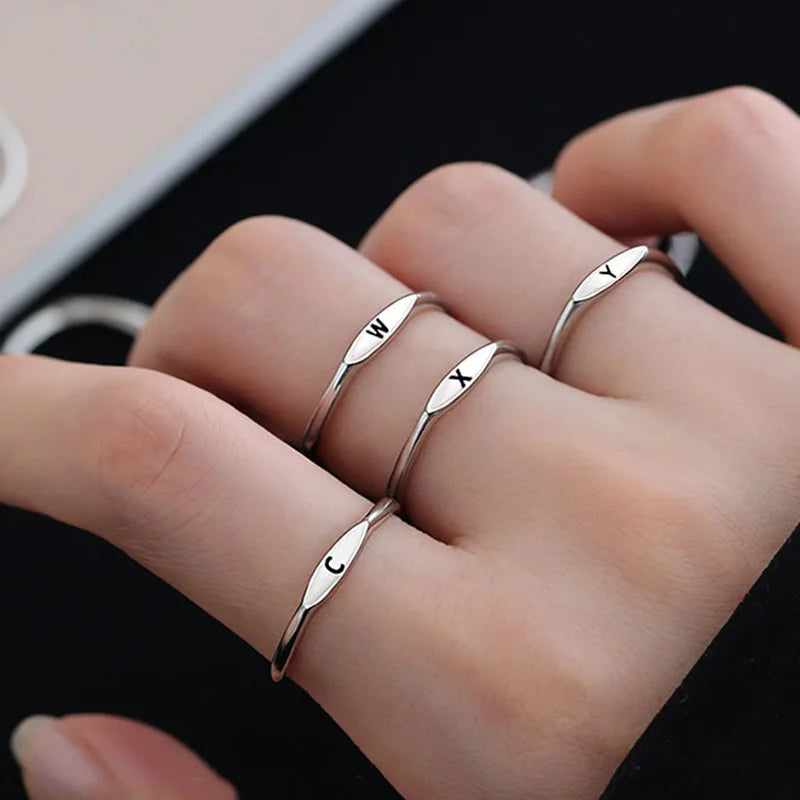New 925 Sterling Silver Letter Ring Charm Personality Simple Style Woman Ring Birthday Gift for Friends Exquisite Jewelry