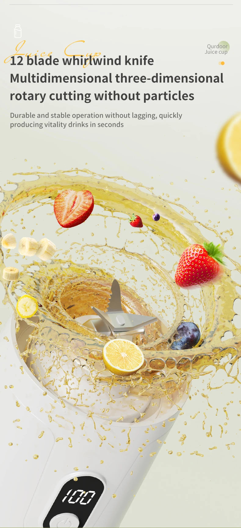 12Blades Portable Blender 2Cups for Travel Portable Electric Juicer Mixer Usb Charge Fresh Fruit Juice Personal Blender Smoothie