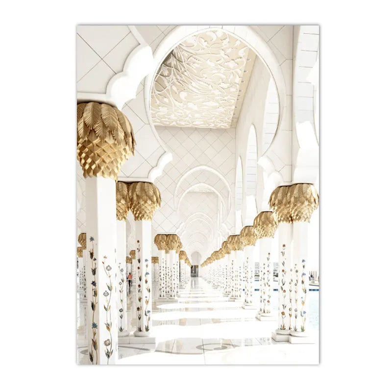 Islamic Wall Art Print Morocco Door Canvas Poster Pampas Grass Beige Flower Art Painting Mosque Posters Wall Pictures Home Decor