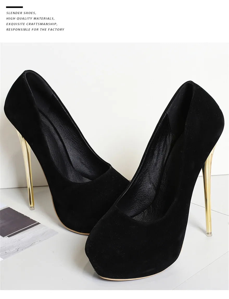 Women Red Wedding Shoes Autumn Fashion Platform Shallow Female Pumps Soft Flock Round Toe Super High Heels Party Shoe Size 41-47