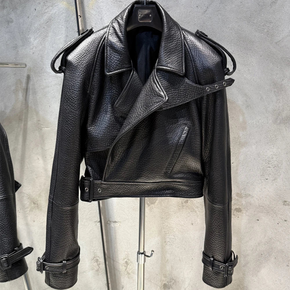 Female Leather Jacket Women Winter Genuine Sheep Leather Coat Wide Shoulder Paddad 23012