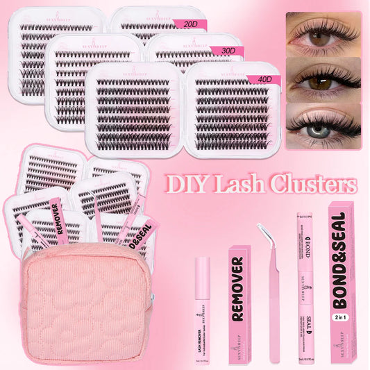 Lash Clusters 20D 30D 40D Lashes Extension with Bond&Seal Remover Soft Wispy DIY Individual Lash Kit Festival Gift Portable