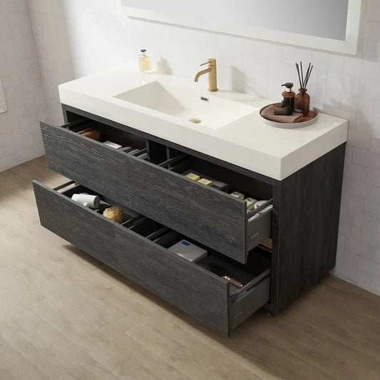 /60 Inch Furniture Bathroom Floor Standing Storage Cabinet Single Sink Bathroom Vanity Cabinet Set With Countertop
