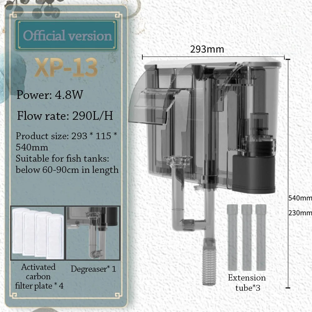 waterfall Fish tank filter 3 in 1 wall-mounted Waterfall Filter Box Silent Built-in Circulating Water Purifier for Home