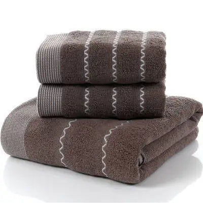 Inyahome Set of 3 Bathroom Cotton Towels Set Embroidered Luxury 2 Hand Towels 35x75cm and Big Bath Towels 70x140cm Washcloth