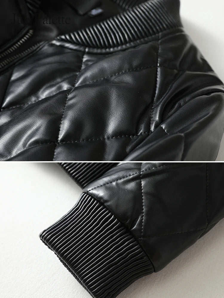 Julypalette 90% White Duck Down Real Sheepskin Jackets Black Casual Women Winter Zipper Lambskin Leather Warm Coats Size M-5XL