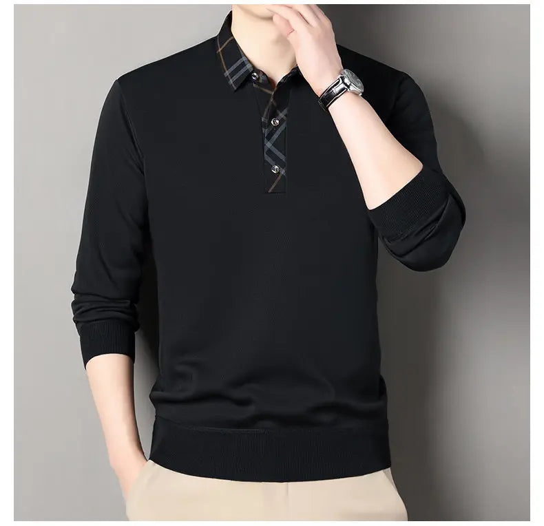 Winter Pullovers Men Knit Polo Shirts Fashion Fleece Lined Polo Sweaters Jumper Thick Knitting Polo Shirts