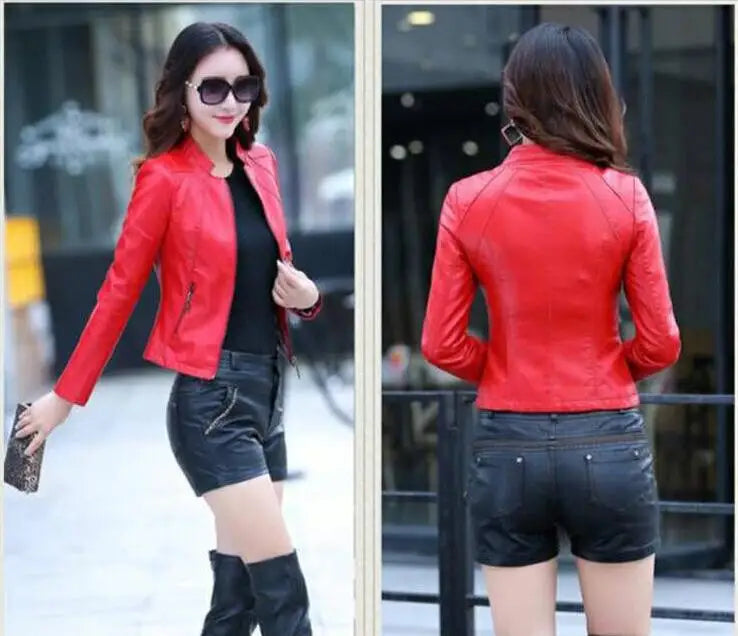 Spring Genuine Leather Jacket Women Real Orange Leather New Outerwear Sheepskin Coat Women's Moto Biker Zipper Jackets