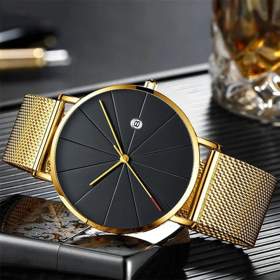 Ultra-Thin Men's Quartz Watch | Stainless Steel Mesh Minimalist Business Watch