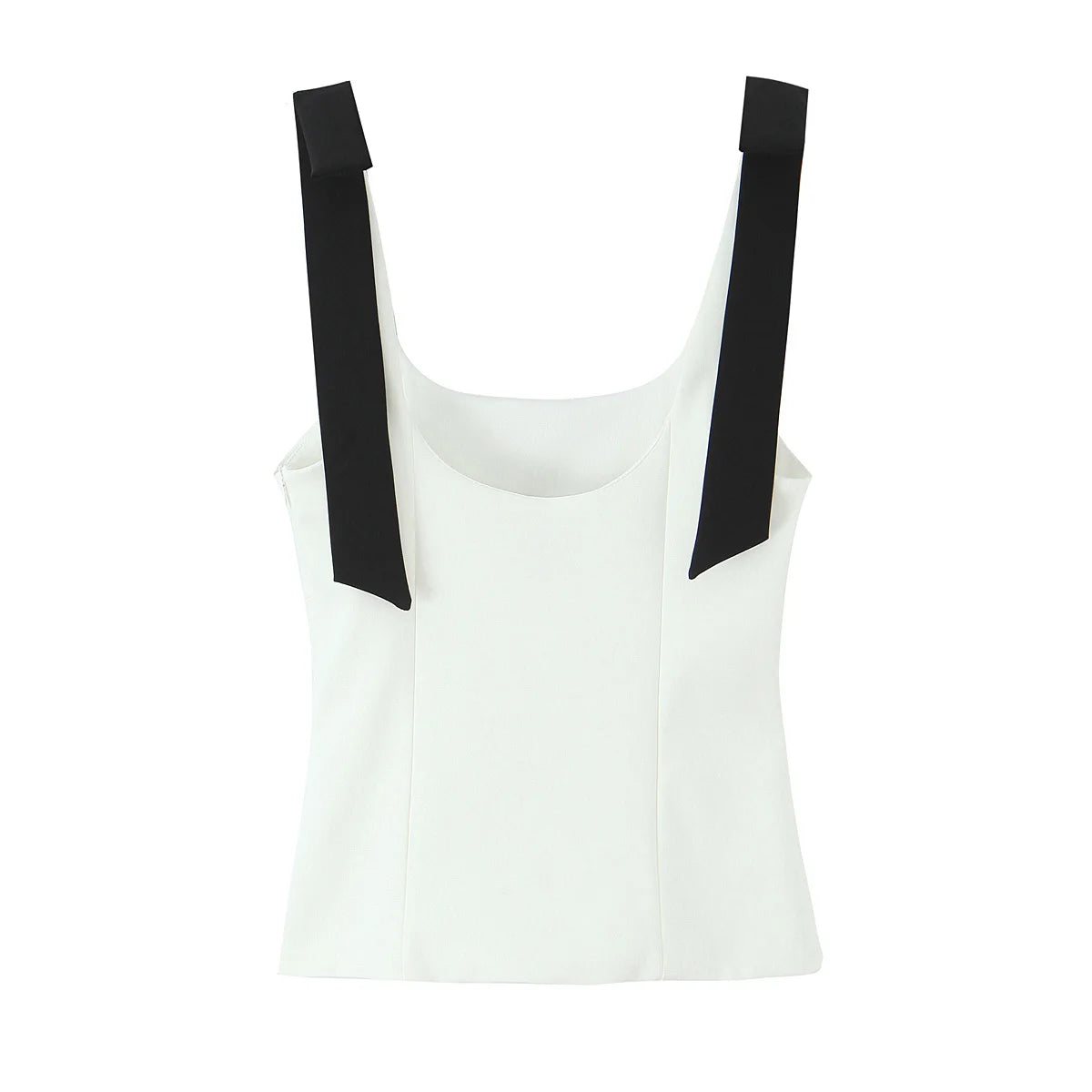 HH Summer Woman Elegant High Street Solid Side Zipper Slim Tops Women's Chic Sexy Sleeveless Bow Square Collar Sling Top