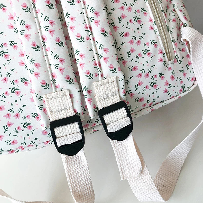 Student School Backpack Floral White School Bags For Teenage Girls Cute Women's Backpack Book Bag Nylon Rucksack