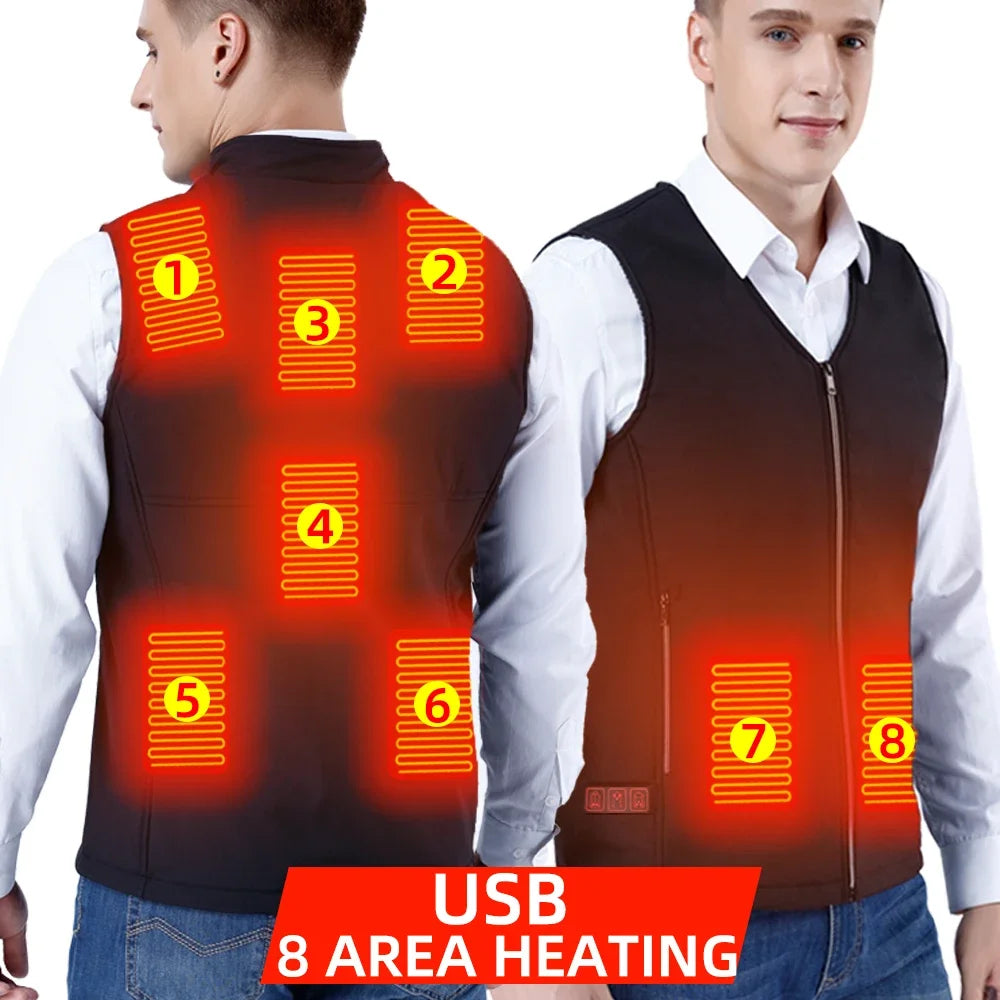 2024 Winter Mens Thermal Clothing Electrical Cotton Heated Vests USB Heating Down Jacket Warm Sleeveless Women Fishing Hunting
