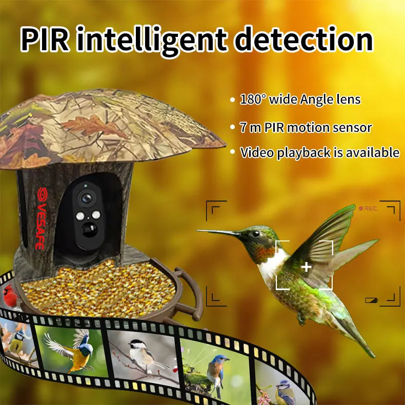 BF1 Smart Bird Feeding Camera 180° Wide Angle Lens 7m PIR Motion Sensor Support Solar Panel Power Supply Multi-color Option