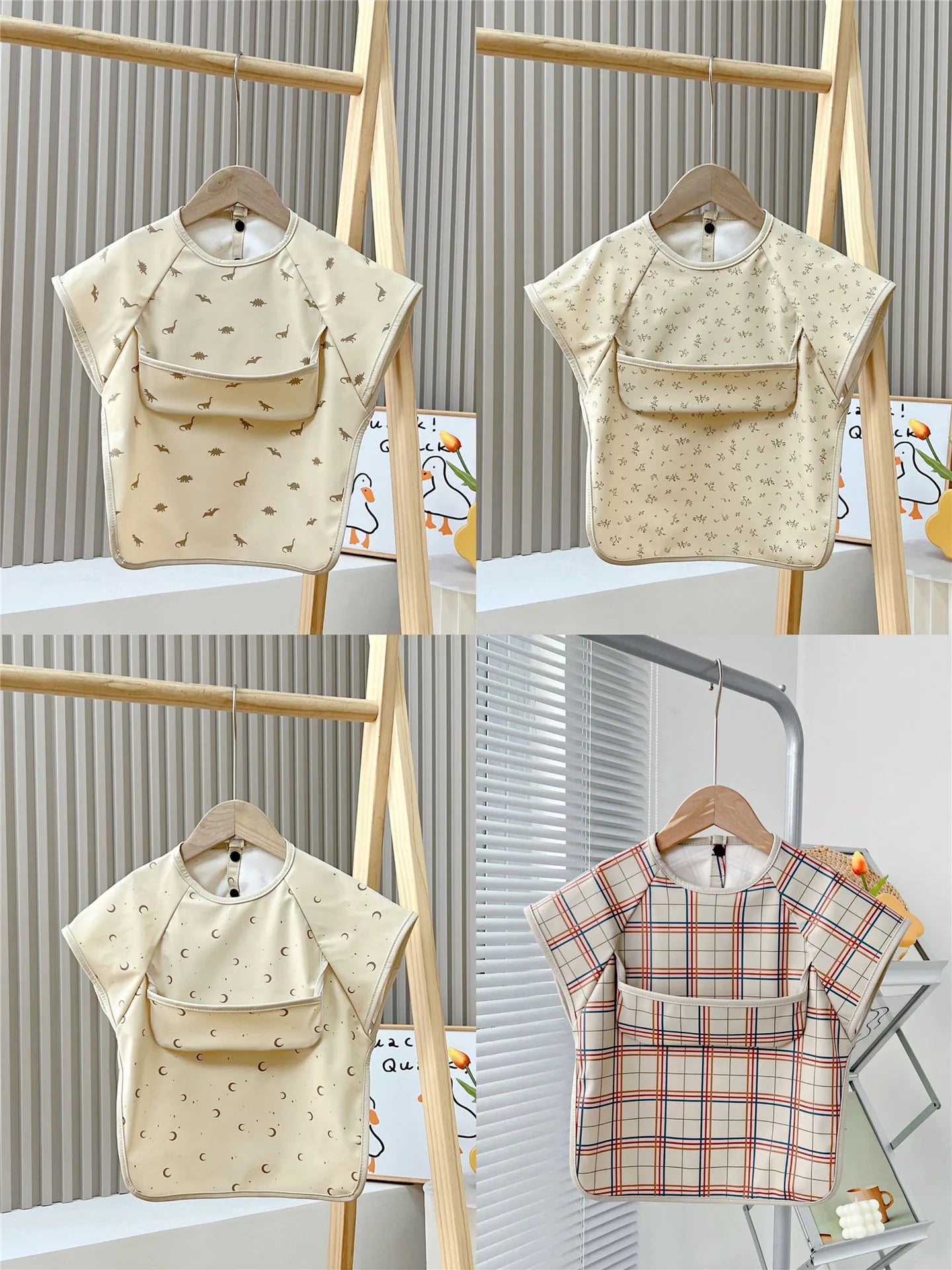 Cute Baby Bibs Toddler Baberos Bavoir Waterproof Short Sleeve Apron Cartoon Animals Children Feeding Smock Bib Baby Stuff 0-6Y