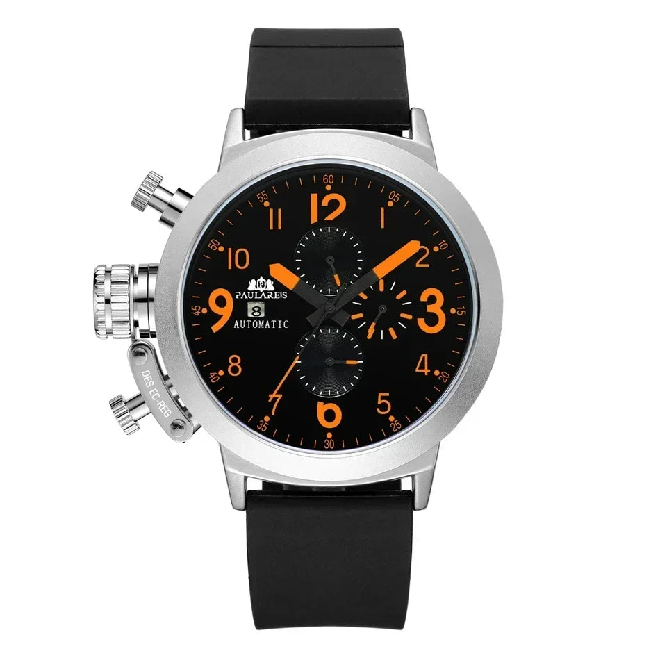 Automatic Watches for Men Mechanical Self Wind Rubber Boat Case Orange Blue Yellow Grey Fashion U Left Hand Reloj Hombre Baratos
