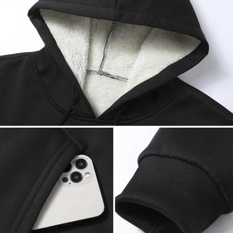Winter Lambswool Men's Sets Thickened Fleece Sweatshirt Suit Men's Two-piece Hooded Tracksuit Men Sweatshirts Eu Sizes XS-2XL