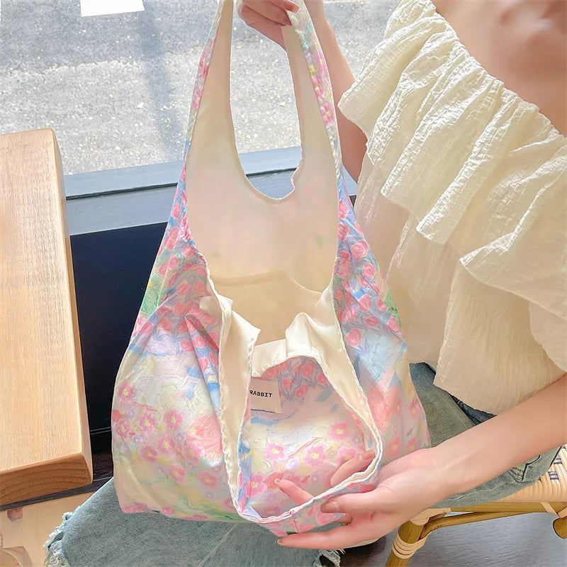 Women's Bag  Cotton Vest Fresh And Artistic Single-shoulder Bag Canvas Large-capacity Daily Handbag Pink Color Simple Fashion