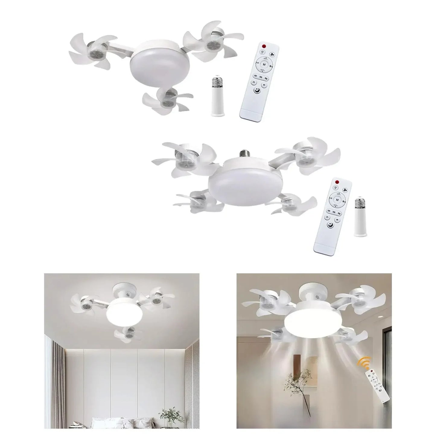 Ceiling Fan with Light and Remote Control with Extension Rod Modern 3 Colors Fixture for Garage Living Room Home Indoor Bedroom