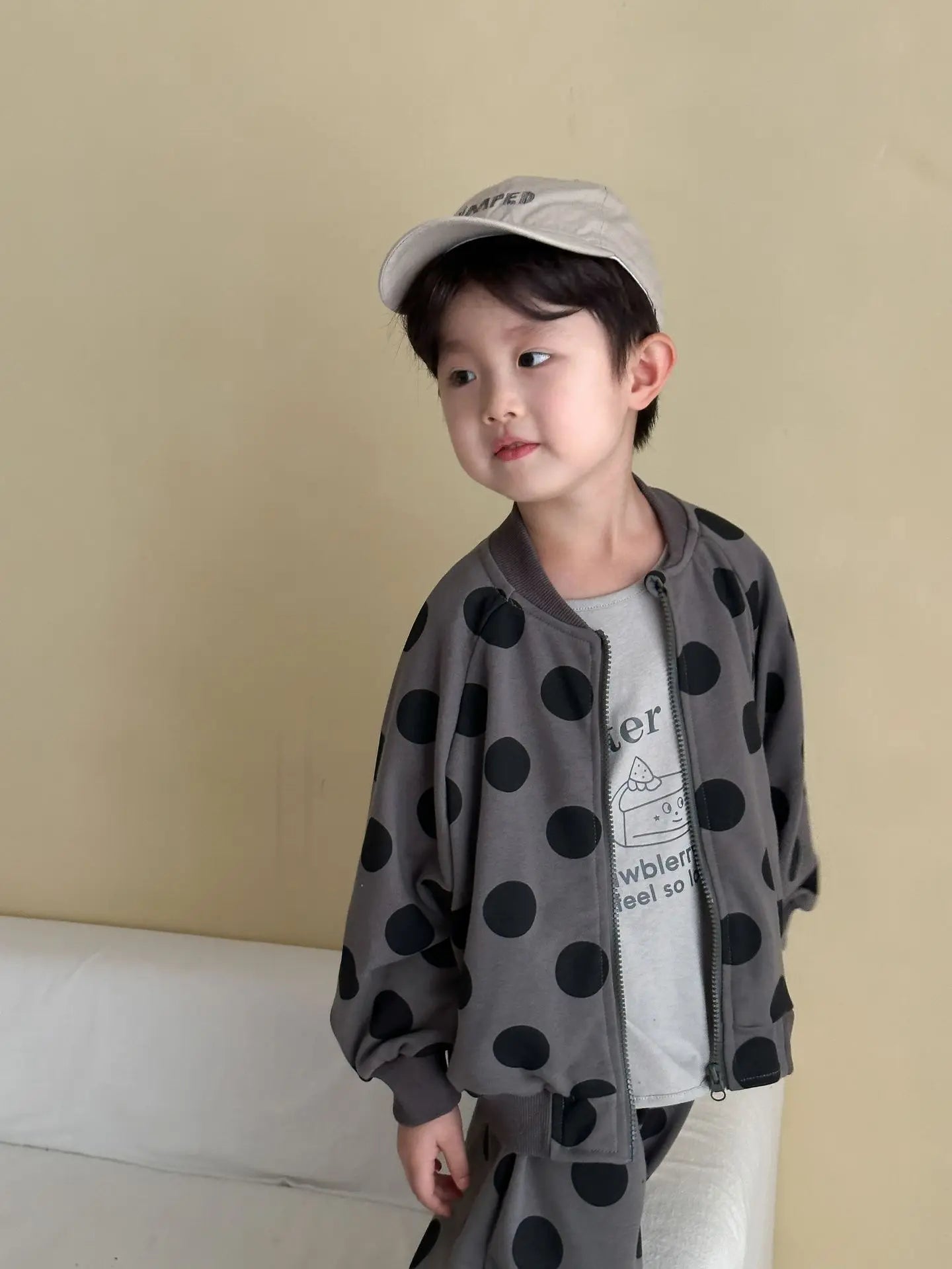 2025 Autumn New Children Long Sleeve Clothes Set Boys Girls Zipper Coat + Sweat Pants 2pcs Suit Kids Casual Polka Dot Outfits