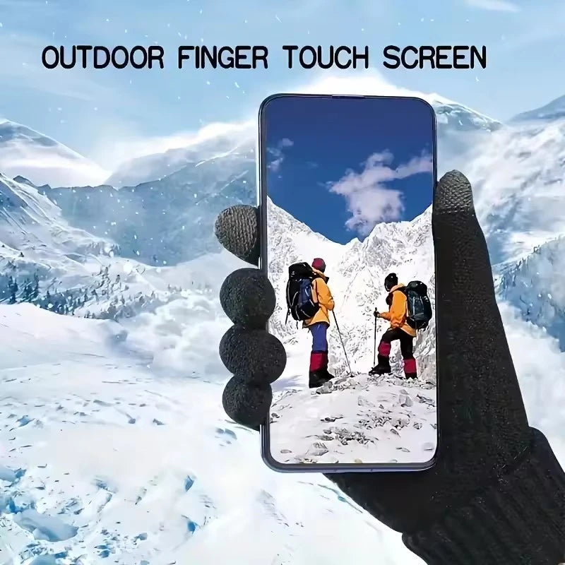 Men's and Women's Winter New Minimalist Knitted Gloves with Mobile Touch Screen Operation Thick and Warm Outdoor Gloves