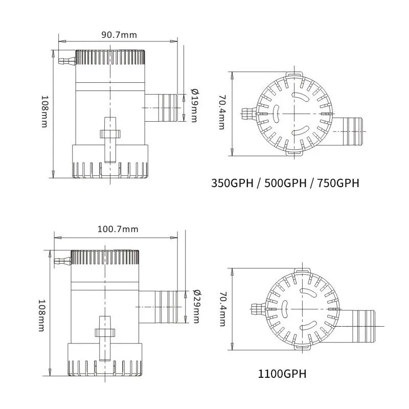 Submersible Bilge Pump 12v 24V 1100GPH 750GPH 500GPH Mini Electric Water Pump Used In Boat Seaplane Motor Homes Houseboat
