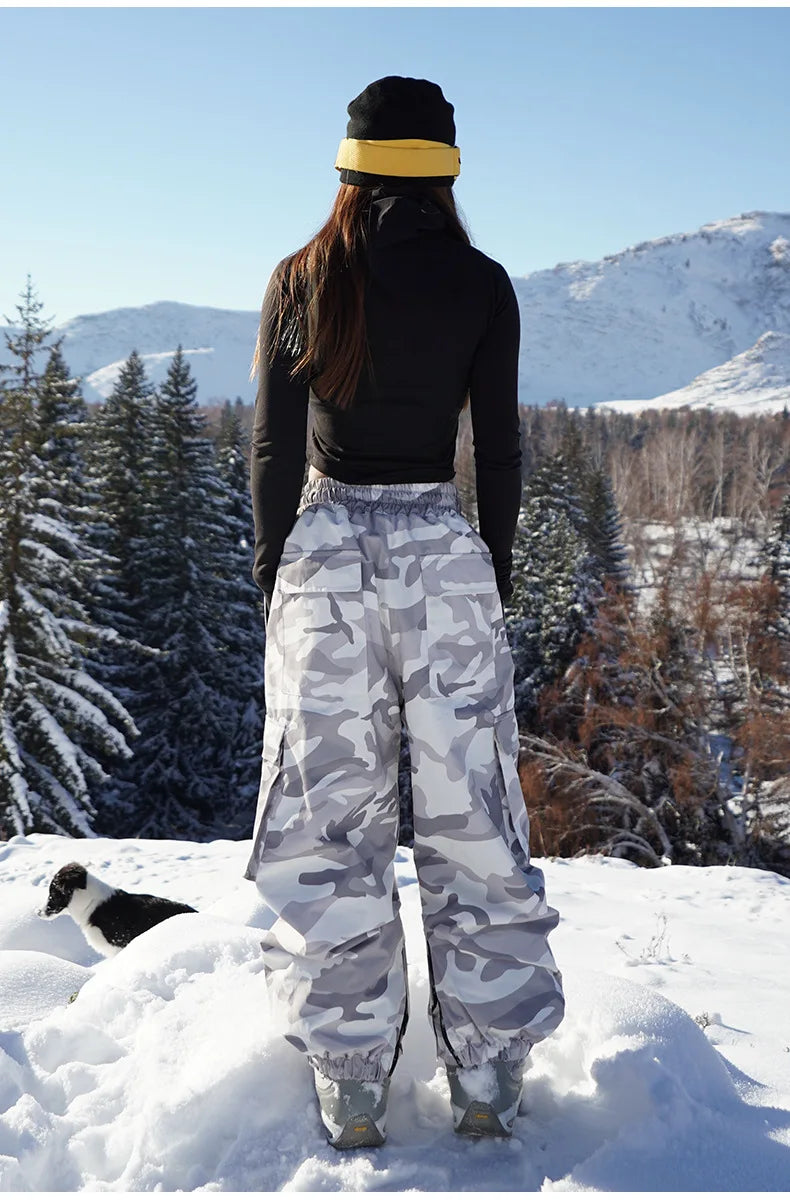 Ski pants for men and women windproof waterproof warm thick camouflage and velvet snow pants snowboard ski pants