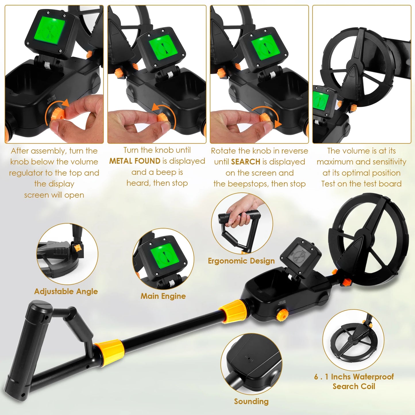 Metal Detector Adjustable Metal Detecting Tool Kit Gold Silver Finder Detector LCD Display Jewelry Coin Hunting Detector
