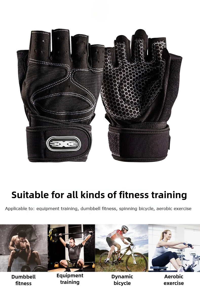 Workout Gloves for Men Women Half Finger Glove with Wrist Wrap for Sport Weight Lifting Training Bicycle Motorcyclist Gym Glove