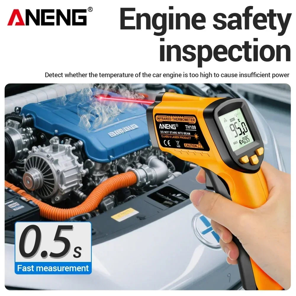 ANENG TH109 Red Laser Thermometer Object Distance Ratio12:1 Non-contact  Temperature Meter -50~400℃  Pyrometer Tester Hygrometer