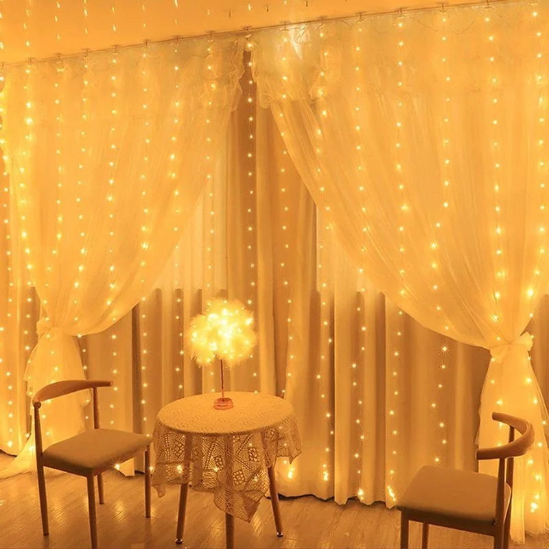 USB Plug Curtain LED String Lights 8 Modes Remote Control Holiday Wedding Fairy Garland Lights For Bedroom Living Room Decor
