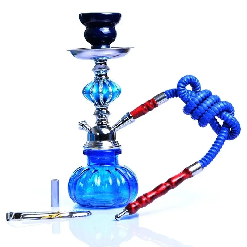 Glass Hookah Set with Ceramic Shisha Bowl Imitation Leather Hose Metal Charcoal Tongs Accessories Chicha Narguile Sheesha Set