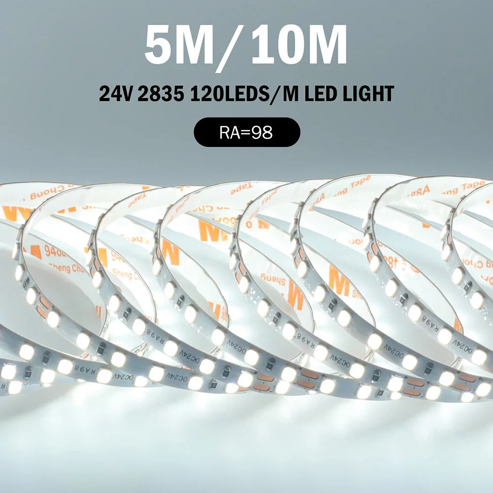 LED Strip Light RA98 5mm 8mm PCB 5m 10m 24V 2835 120 240 LEDs Flexible Adhesive Tape 2700K 3000K 3500K 4000K 5000K 6000K Decor