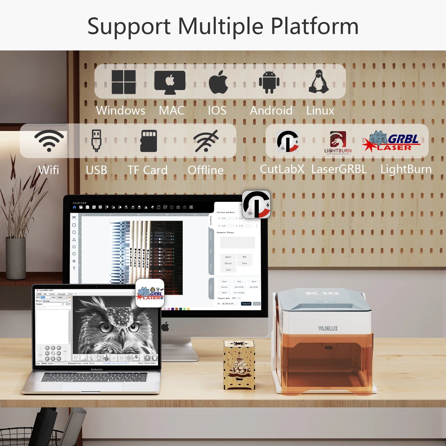 Wainlux Laser Engraver K6 Mark Printer Cutter Woodworking Machines Plastic 3000mw Bluetooth Mini Laser Engraving Marking Machine