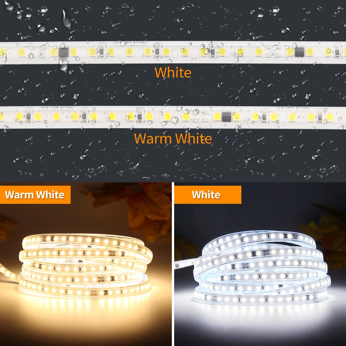 LED Strip Outdoor Waterproof warm white SMD LED Strip SMD2835 LED Strip Light 1M 2M 5M 10M 20M 25M 220V Flexible light strip