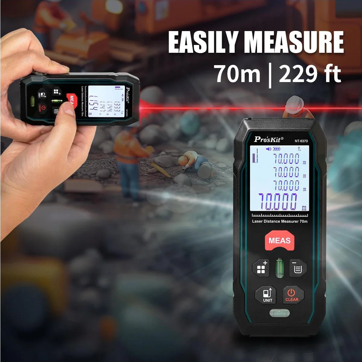 Pro'skit NT-6370 Laser Rangefinder 70M Handheld Laser Distance Meter Digital Range Finder Tape Measure 0.3 Second Flash Test
