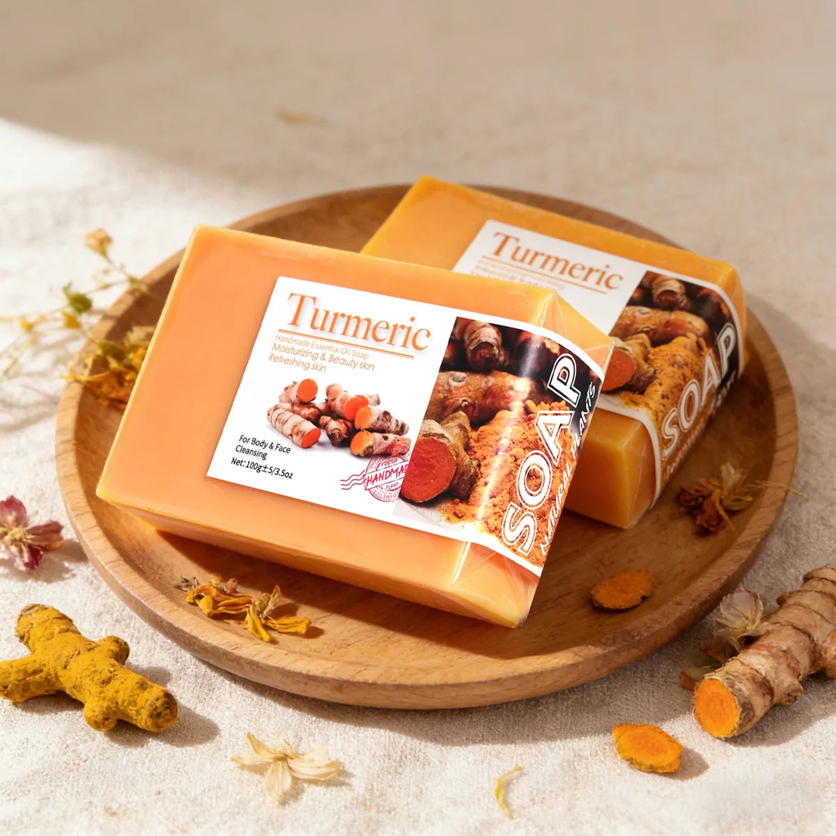 2Pcs 100% Natural Organic Turmeric Skin Whitening Anti Acne Handmade Skin Care Face Body Turmeric Bar Soap