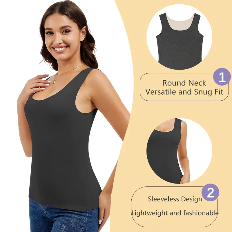 Women's Thermal Vest Double-Layer Thickened Tank Top Keep Warm Outer Wear Shirt Heating Inner Soft Bottoming Sleeveless Top