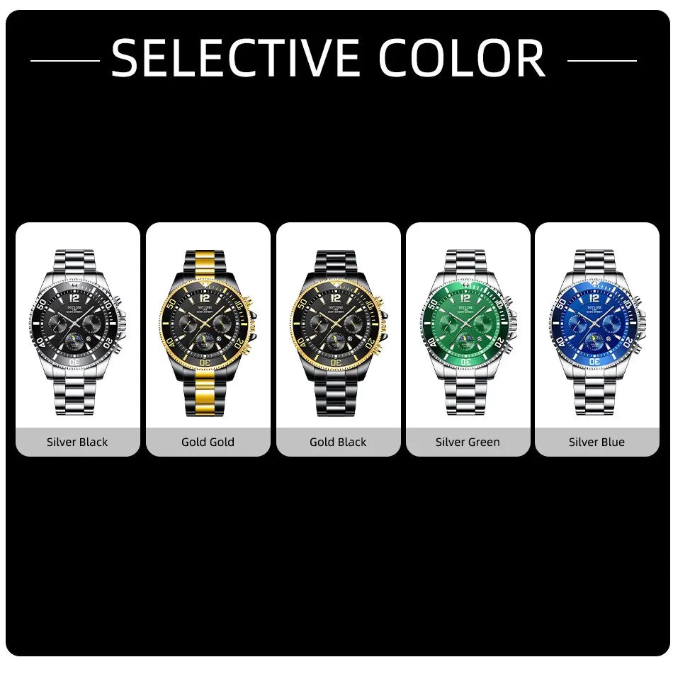 Fashion Mens Watches for Men Sport Waterproof Stainless Steel Quartz Watch Luxury Man Business Luminous Clock Relogio Masculino