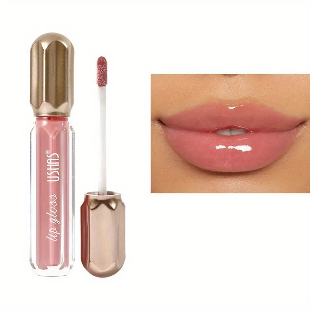 USHAS Mirror Pearl Lip Gloss Waterproof Non Stick Cup Long Lasting Moisturizing Lipstick Shine Glitter Lip Glaze Lip Tint Makeup