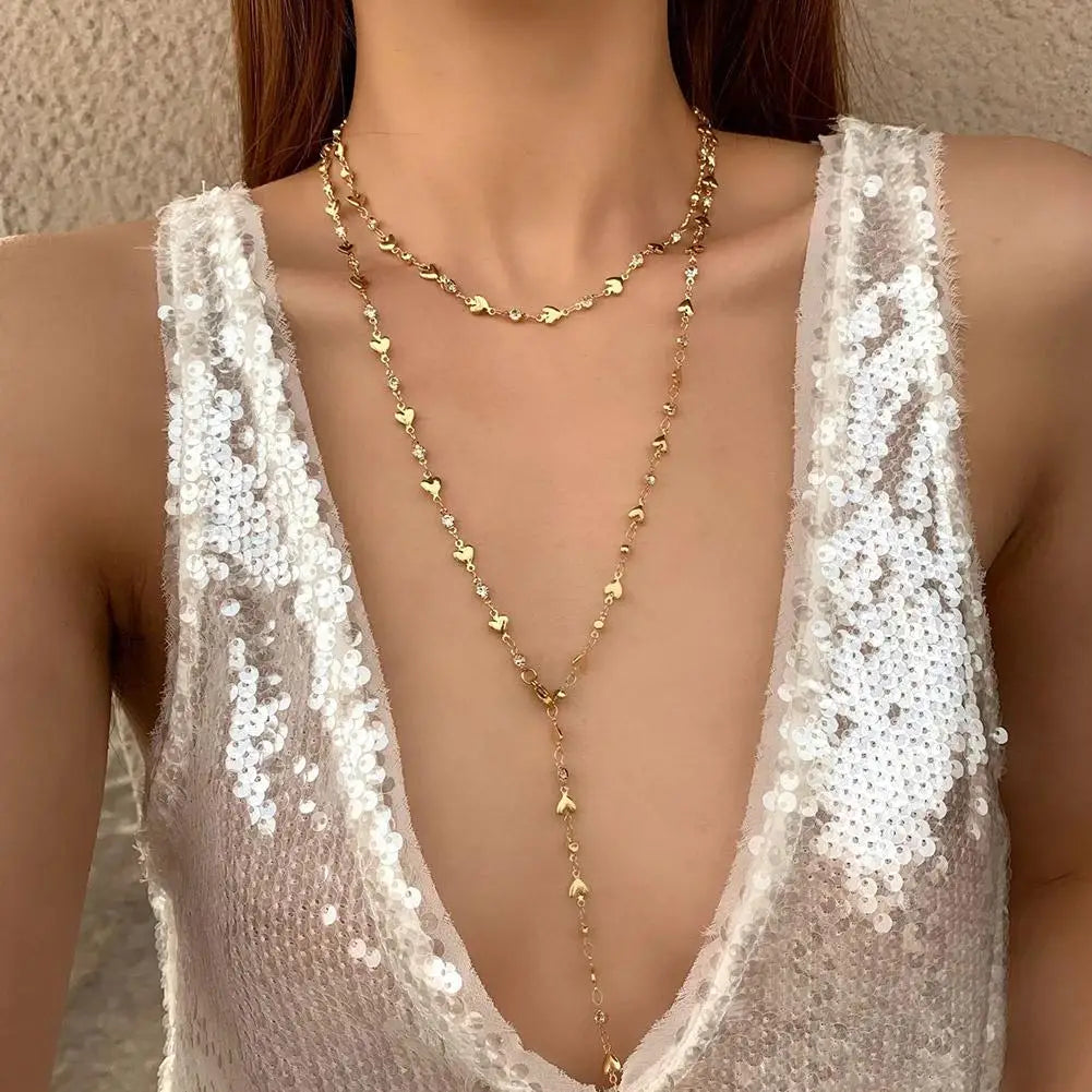 Long Y-Shaped Necklace for Women Bohemian Colorful Glass Metal Collarbone Chain Tassel Clavicle Choker Body Jewelry Gifts