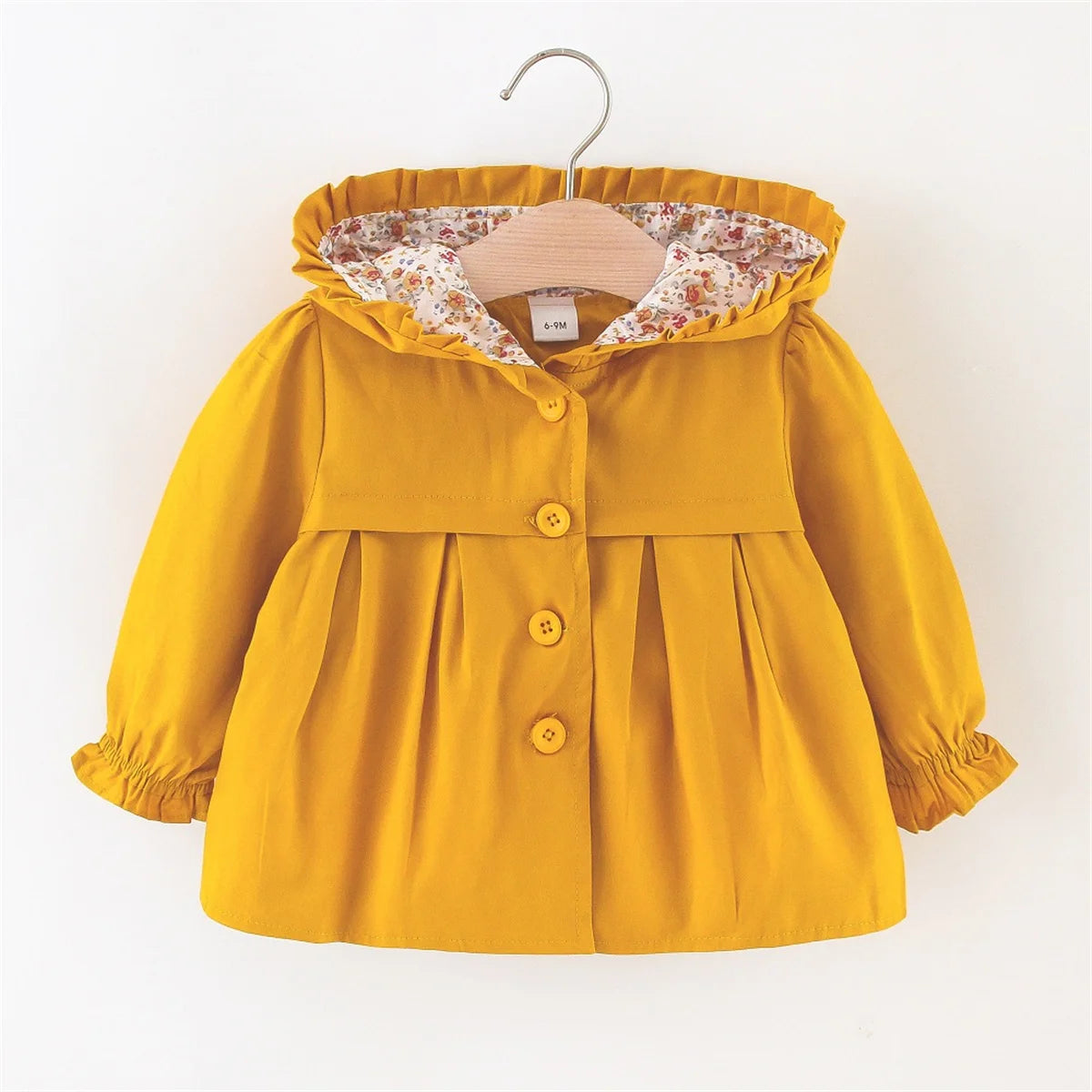 Girls' Long Sleeved Windbreaker Spring And Autumn Solid Blue Cat Single Breasted Korean Edition Daily Sweet Long Sleeved Coat