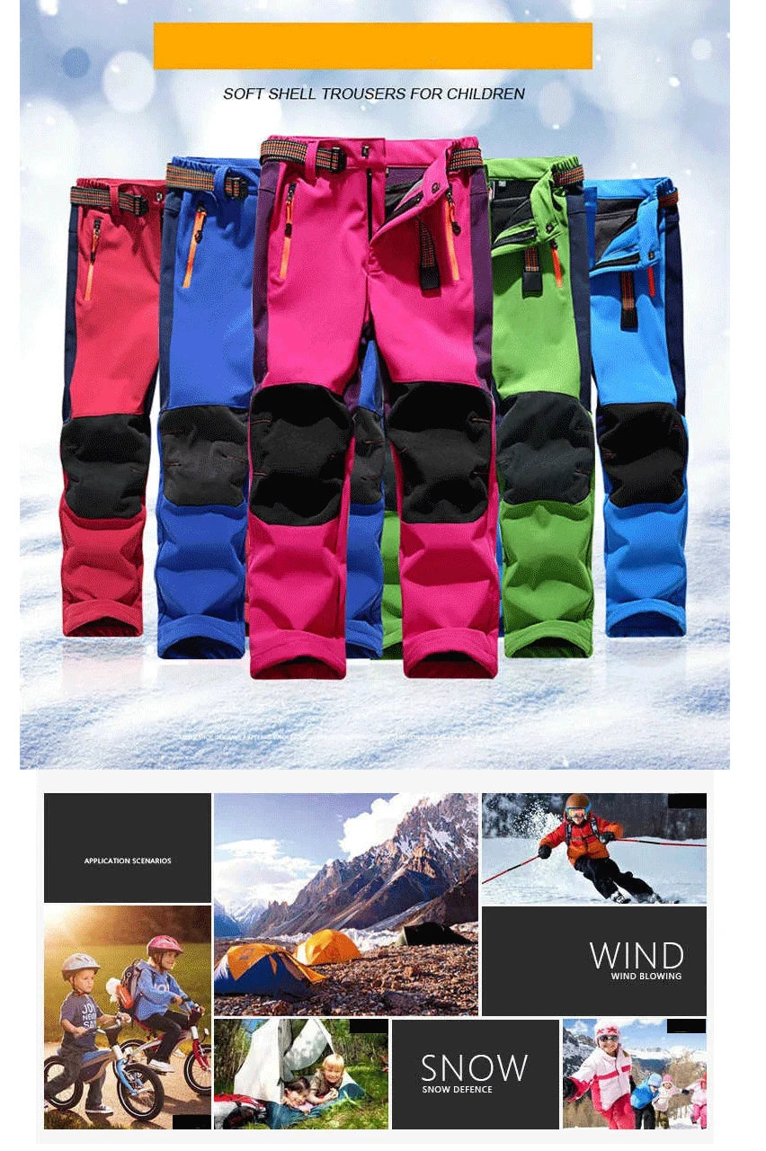 new spring windproof waterproof children outdoor kids pants boys girls soft shell pants warm teens climbing pants sweatpants