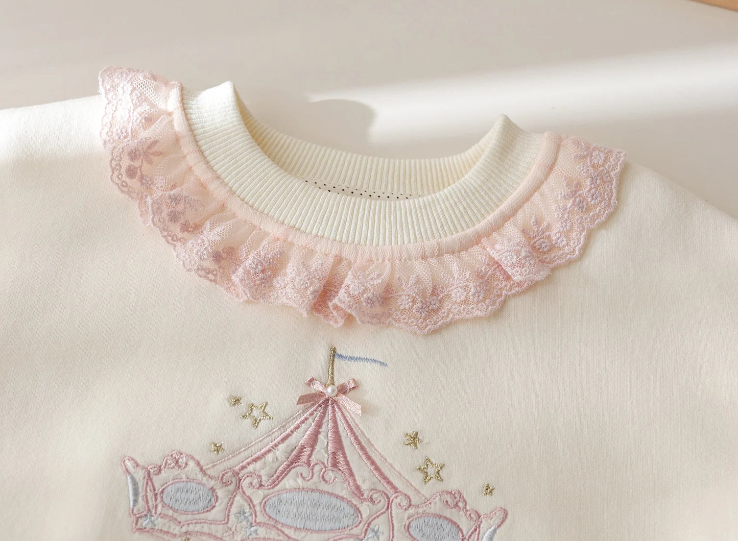 Girls Spring New Style Embroidered Sweatshirt Lace Trim Hoodie Baby Spring Clothes Korean Version Heavy Embroidery Top