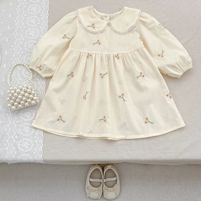 Spring Clothes Pastoral Baby Girls Dress Autumn Embroidery Cotton Floral Doll Dress Children'S Temperament Princess Girls' Dress