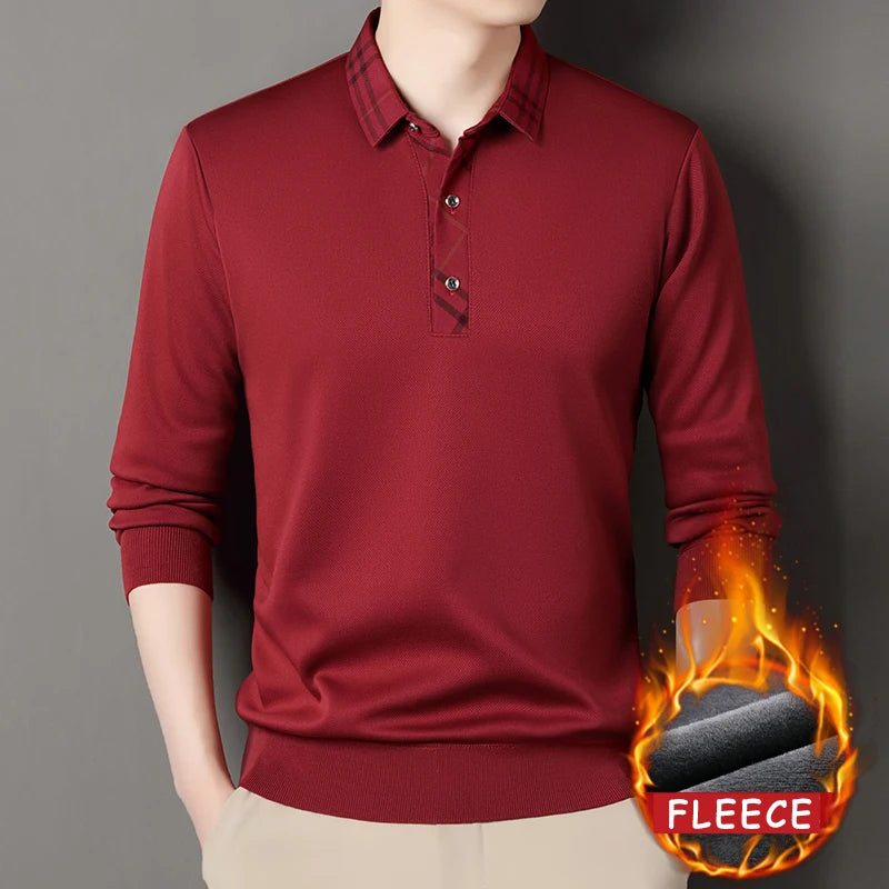 Winter Pullovers Men Knit Polo Shirts Fashion Fleece Lined Polo Sweaters Jumper Thick Knitting Polo Shirts