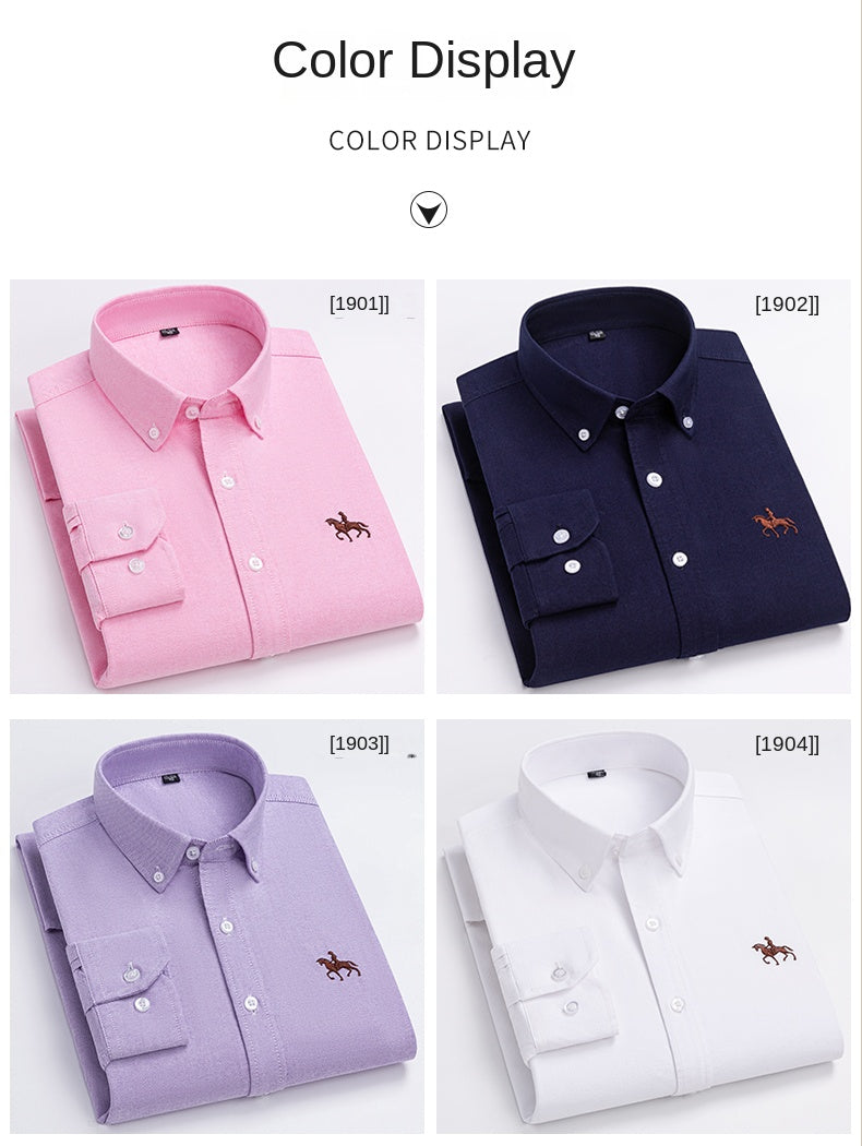2023 100% Cotton Oxford Man Leisure Embroidered Horse Shirts Streetwear Oversized  Men Shirt Floral Long Sleeve Casual Plus Size